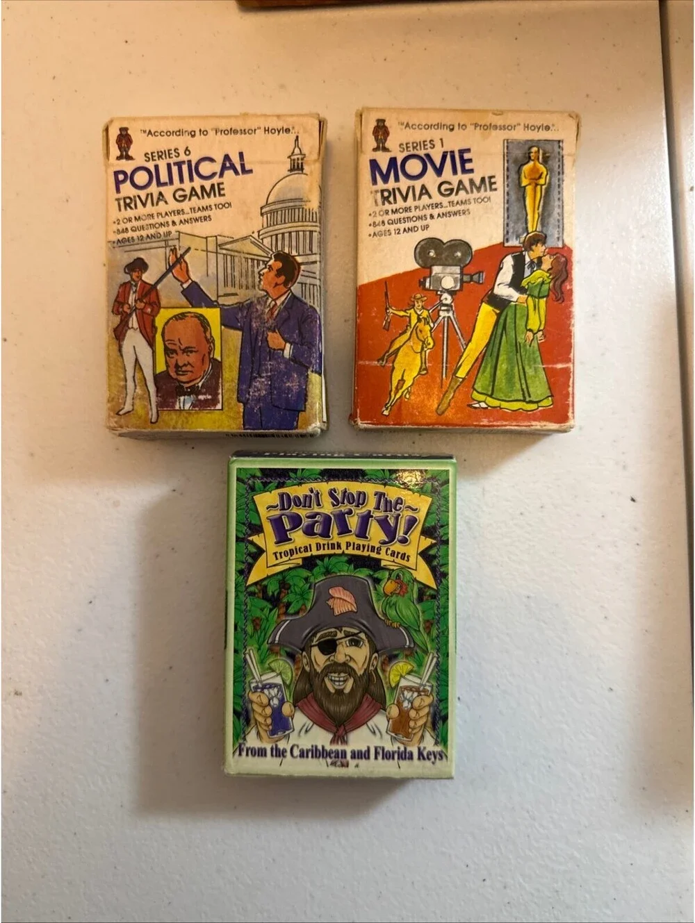 Professor Hoyle Pocket Trivia Lot Political S6 Movie S1 + Tropical Playing Cards